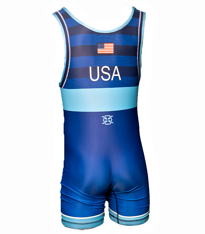 Red and blue freestyle top singlets